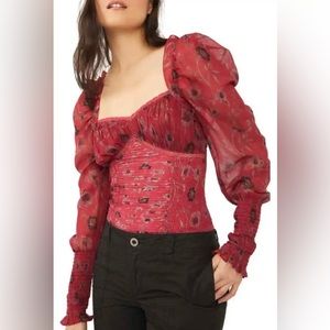 Free People Corset Floral long sleeve bodysuit sz XS